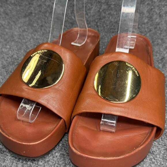 Tory Burch Patos Slide Sandals Women's Size 8.5 Brown Leather Summer Beach Pool - Picture 4 of 12